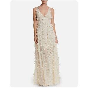 Dress The Population Fleur Floral Appliqué Natural Gown Dress Size Small Cream